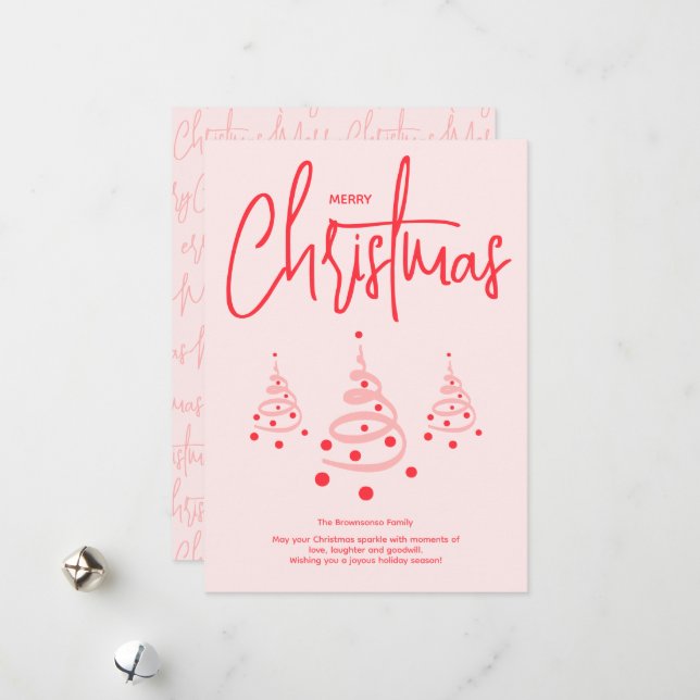 Eleganter, rosa Weihnachtsbaum Feiertagskarte (Vorderseite/Rückseite Beispiel)