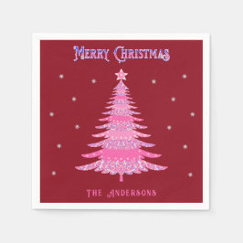 Eleganter Rosa Weihnachtsbaum Individuelle Name Ro Serviette