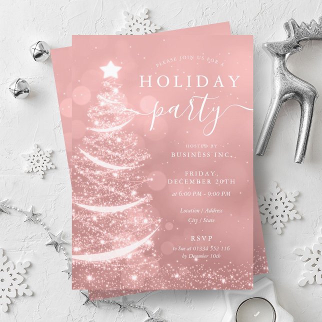 Eleganter Rosa Weihnachtsbaum Unternehmen Urlaub Einladung (Elegant Blush Pink Christmas Tree Company Holiday Invitation)