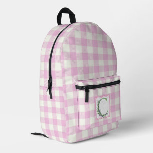 Eleganter rosa weißer Gingham-Initiale C Bedruckter Rucksack