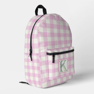 Eleganter rosa weißer Gingham-Initiale K Bedruckter Rucksack