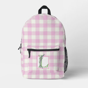 Eleganter rosa weißer Gingham-Initiale L Bedruckter Rucksack