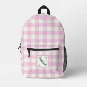 Eleganter rosa weißer Gingham-Initiale N Bedruckter Rucksack