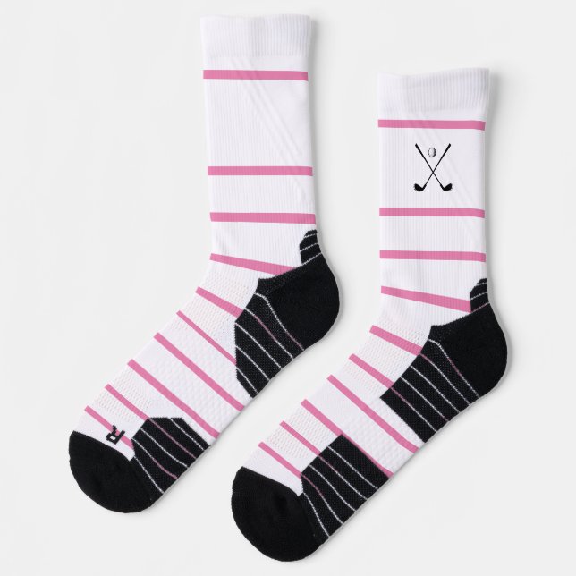 Eleganter, rosa, weißer Streifen Golf Golfer Socken (Links)
