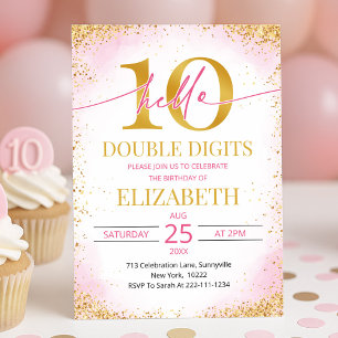 Eleganter rosa zweistelliger Geburtstag für Mädche Einladung