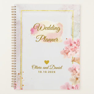Eleganter rosafarbener Blumen-Hochzeitsplaner Planer