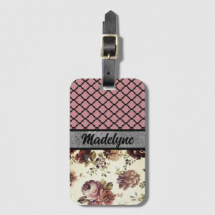 Eleganter rosafarbener Blumenbelag Personalisiert Gepäckanhänger