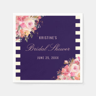 Eleganter, rosafarbener, blumiger Blaustreifen Serviette