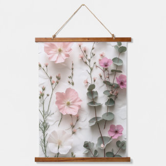 Eleganter rosafarbener floraler botanischer Wandte Wandteppich Mit Holzrahmen