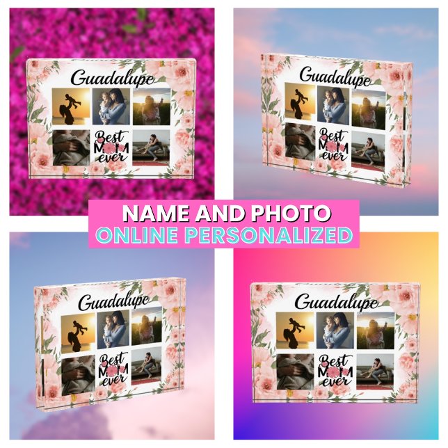 Eleganter rosafarbener floraler Moderner Keepake Fotoblock (Elegant Pink Floral Modern Keepsake Photo Block
)
