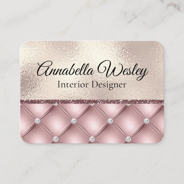 Eleganter rosafarbener Glitzer und Diamanten auf G Visitenkarte (Vorderseite)