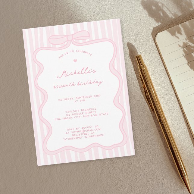 Eleganter, rosafarbener, handgezeichneter Bow jede Einladung (Von Creator hochgeladen)