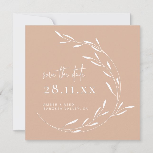 Eleganter, rosafarbener Kranz Save the Date (Vorderseite)