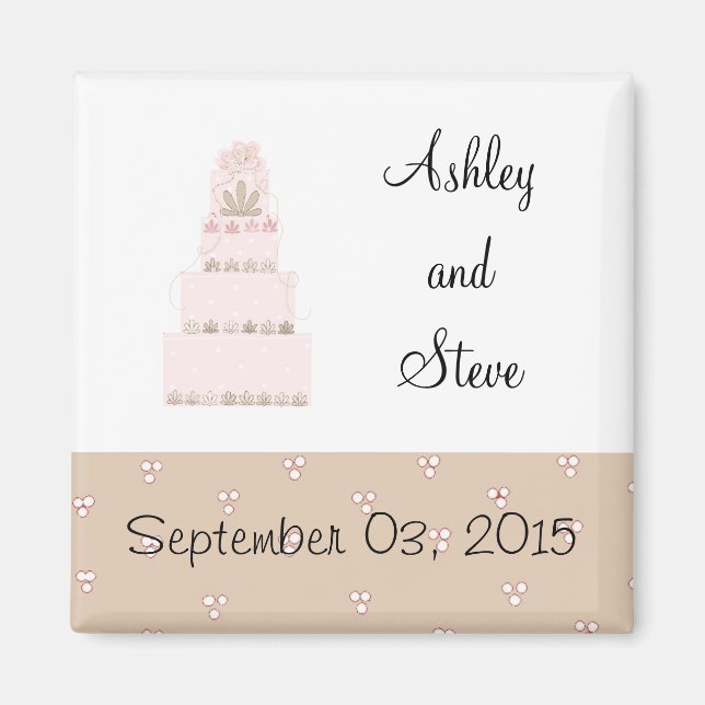 Eleganter rosafarbener Kuchen Save the Date Magnet (Vorne)