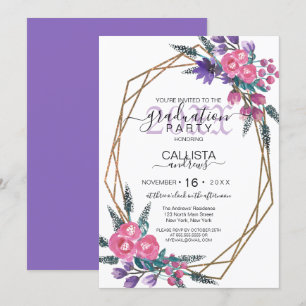 Eleganter, rosafarbener Lila Aquarell Blume Abschl Einladung