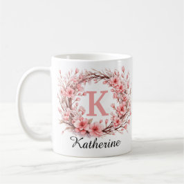 Eleganter rosafarbener Name der Aquarellfarben Kaffeetasse
