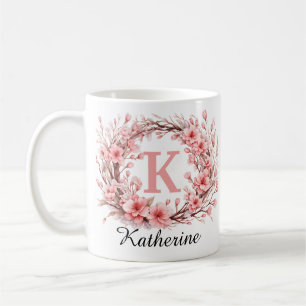 Eleganter rosafarbener Name der Aquarellfarben Kaffeetasse