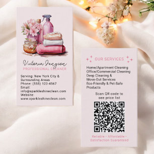 Eleganter rosafarbener Reinigungsdienst - QR-Code Visitenkarte