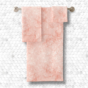 Eleganter, rosafarbener Rosa Quarz Glitzer Marmor Badhandtuch Set