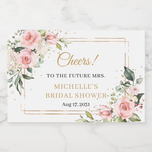 Eleganter, rosafarbener, rosa Rosen, goldfarbener  (Einzelnes Label)