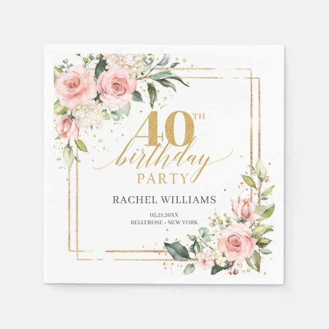 Eleganter, rosafarbener, rosa Rosen, goldfarbener  Serviette (Vorderseite)