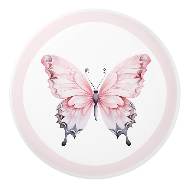 Eleganter rosafarbener Schmetterling, Hübscher Mäd Keramikknauf (Vorderseite)