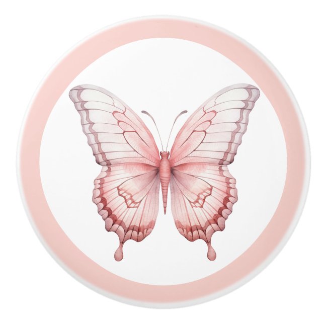 Eleganter rosafarbener Schmetterling, Hübscher Mäd Keramikknauf (Vorderseite)