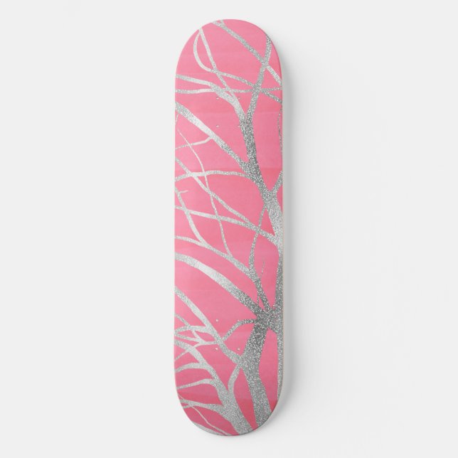 Eleganter rosafarbener Silberbaum Zeichnend Skateboard (Vorderseite)