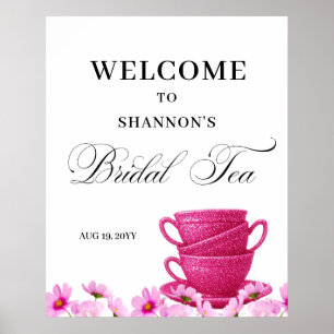 Eleganter rosafarbener Willkommenstee zur Hochzeit Poster