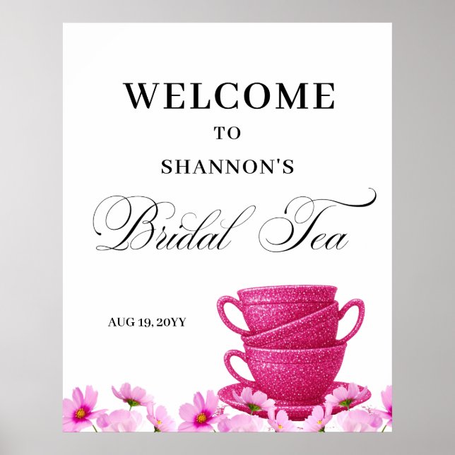 Eleganter rosafarbener Willkommenstee zur Hochzeit Poster (Vorne)