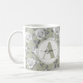 Eleganter Rose Garden in Sage Green Monogram Tasse