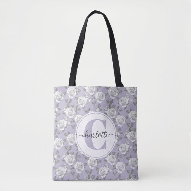 Eleganter Rose Garden Monogram Lavender (Vorderseite)