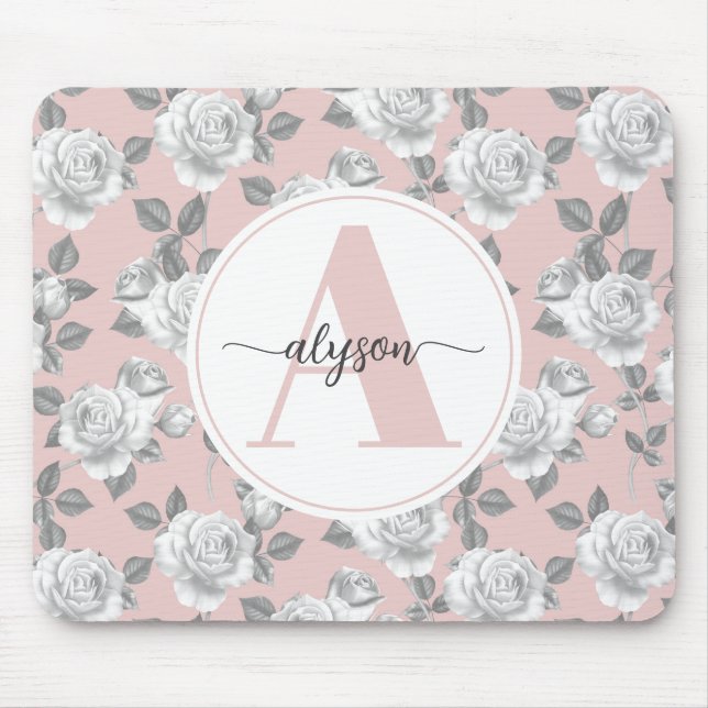Eleganter Rose Garten in rosa Monogram Mouse pad Mousepad (Vorne)