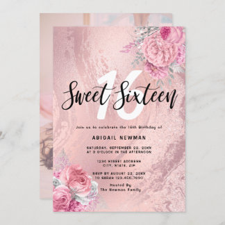 Eleganter Rose Gold Glitzer 16 . Geburtstag Einladung
