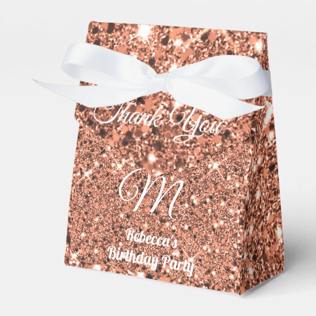 Eleganter Rose Gold Glitzer Danke Monogram Geschenkschachtel (Vorderseite)