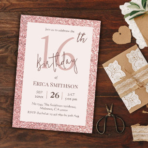 Eleganter Rose Gold Glitzer modern 16. Geburtstag Einladung
