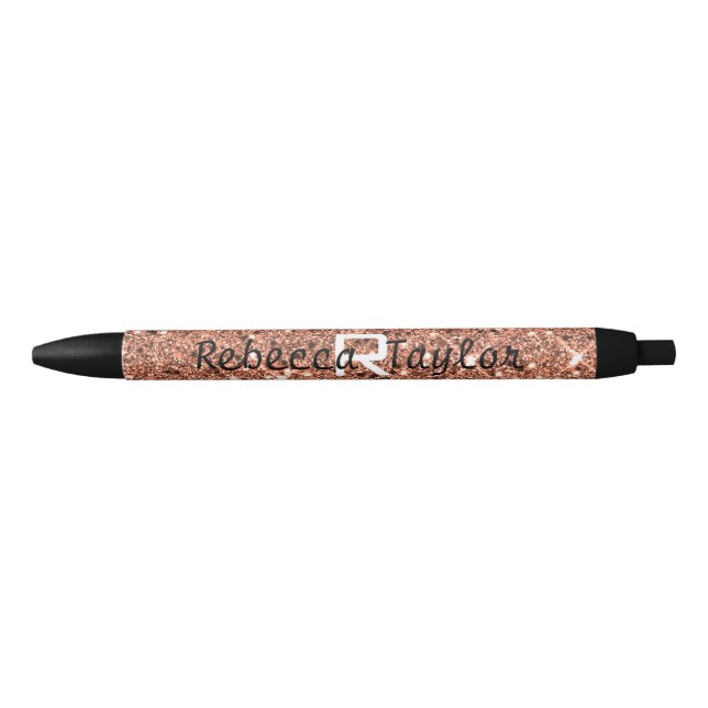 Eleganter Rose Gold Glitzer Monogramm Pen Kugelschreiber (Vorderseite)