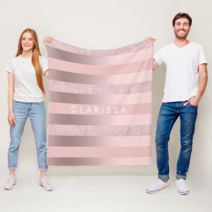 Eleganter Rose Gold Glitzer & Rosa Streifen Fleecedecke