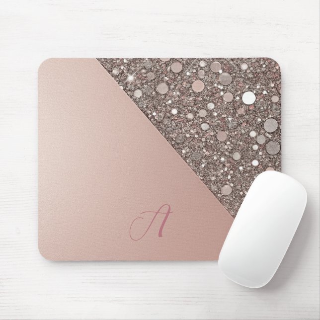 Eleganter Rose Gold Monogramm Planer Mousepad (Mit Mouse)