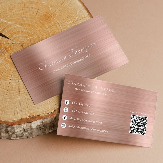 Eleganter Rose Gold QR Code Verbinden Sie mit uns Visitenkarte (Von Creator hochgeladen)
