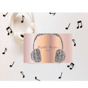 Eleganter Rose Gold Silber Glitter Kopfhörer DJ Visitenkarte