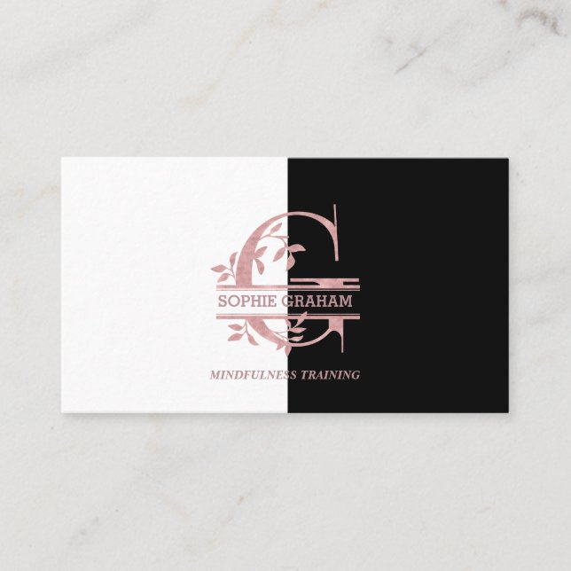 Eleganter Rose Gold Split Custom Monogram Letter G Visitenkarte (Vorderseite)