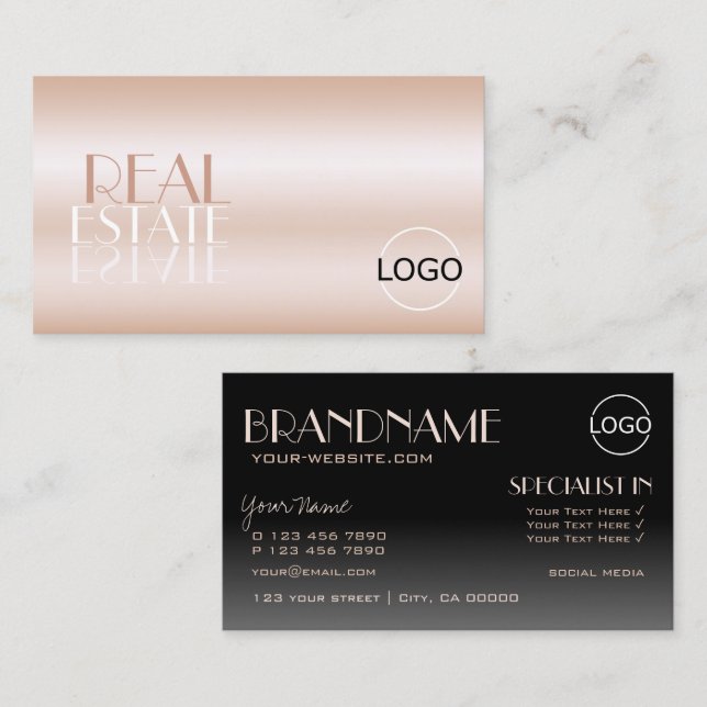 Eleganter Rose Gold und Black Mirror Schriftart mi Visitenkarte (Vorne/Hinten)