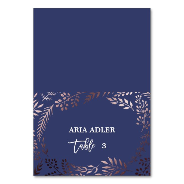 Eleganter Rose Gold und Marineverbände Tischnummer (Vorderseite)