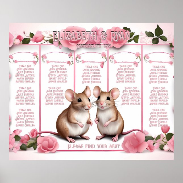 Eleganter Rose Rosa Hochzeitsplan Poster (Vorne)