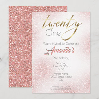 Eleganter Rose Rosa und Gold Glitzer 21. Einladung