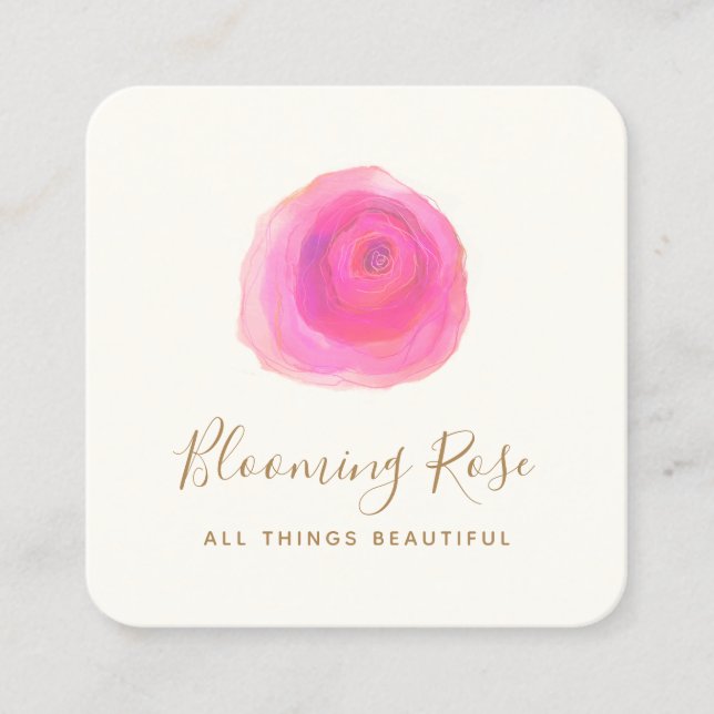 Eleganter Rose-Square-Bus mit floraler Wasserfarbe Quadratische Visitenkarte (Vorderseite)