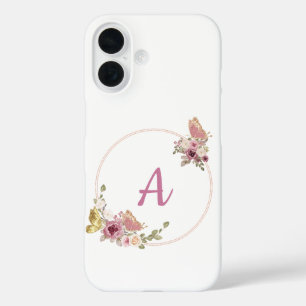 Eleganter Roségold-Blumenrahmen - Personalisiert  iPhone 16 Hülle