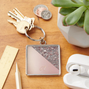 Eleganter Roségold-Monogramm-Knopf Schlüsselanhänger