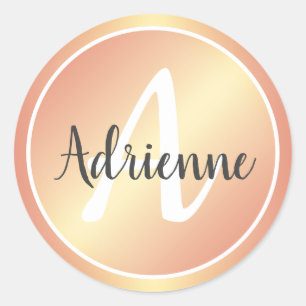 Eleganter Roségold-Pastellrosa-gelber Monogramm-Na Runder Aufkleber